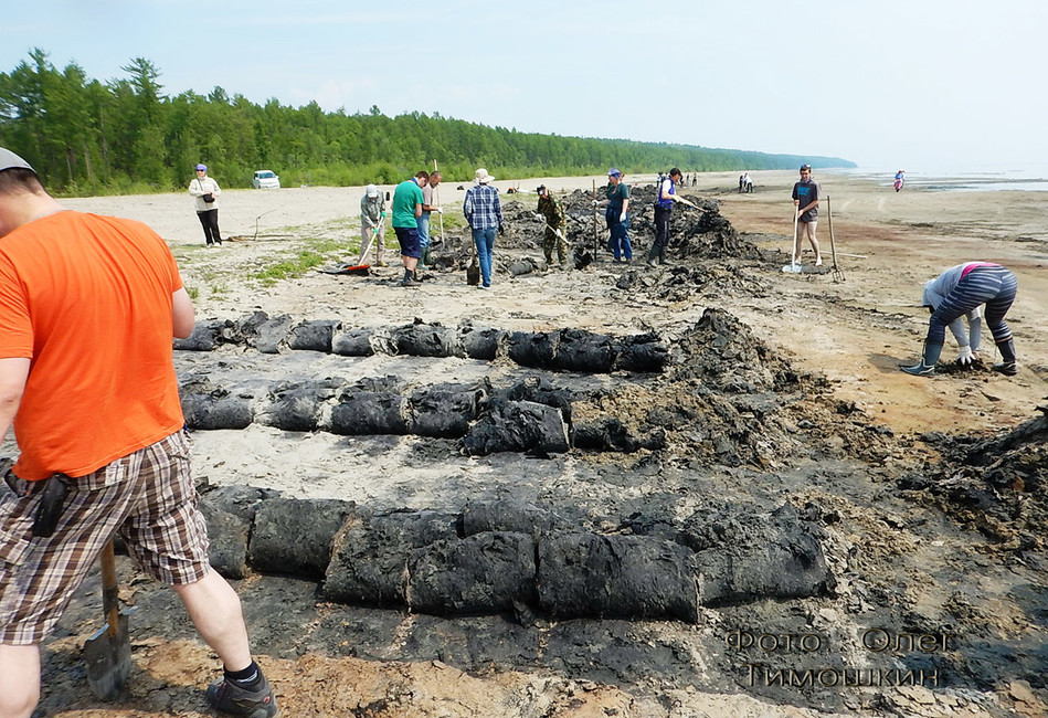 Жители Северобайкальска очищают побережье от спирогиры. Фото: О.Тимошкин